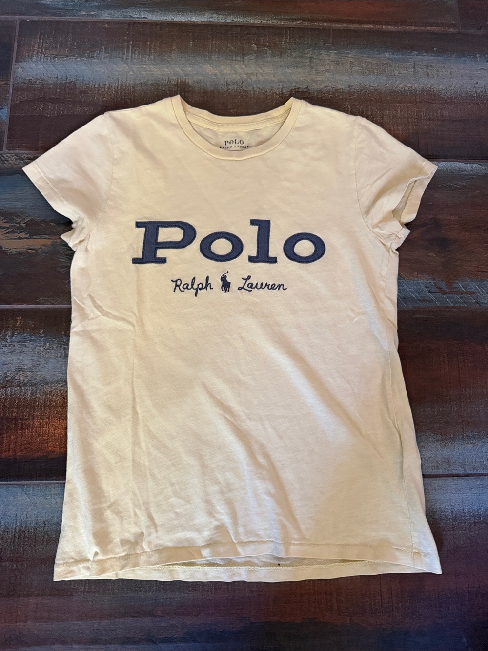 Polo by Ralph Lauren Pale Yellow Tee with Navy Logo Size XS